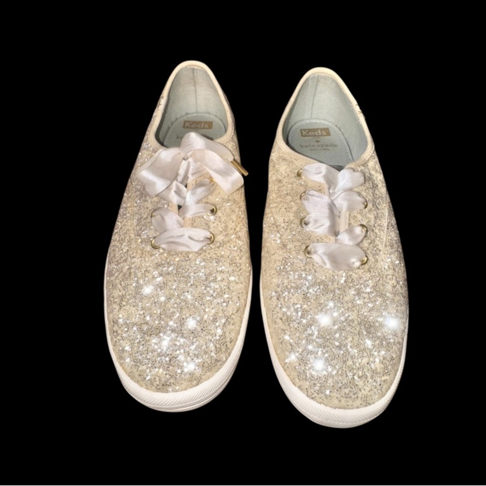 KATE SPADE gold glitter KEDS women’s sneakers TENNIS SHOES size 9.5 - Picture 13 of 17